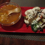 レストラン マルタ - アリオッタスープ、スチーム野菜にゴゾチーズソース