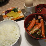 Tamatsukuri Gurando Hoteru Chouseikaku - 島根米と生卵（雑炊用）蟹汁