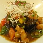 中国麺飯 勇 - 米ナスと鶏の黒酢ソース
