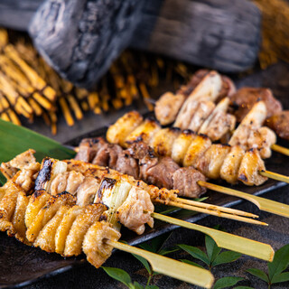 Yakitori (grilled chicken skewers) full of flavor carefully grilled in-house