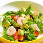 Cobb salad with avocado and shrimp