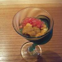 魚菜料理 縄屋 - ズッキーニのすり流し　ウニとトマトを乗せて