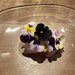 ひまわり食堂 - 前菜　トヤマエビ　コールラビのレモングラスライムかけ　エディブルフラワー