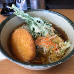 どん八 - 料理写真:春菊そば+コロッケ 450円