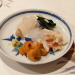 うを徳 - かたくりの葉&虎魚&雲丹&毛蟹&舌カレイ&虎魚の肝