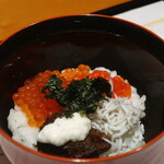 日本料理 幸庵 - 鱒のいくら、釜揚げしらす、鰻の山椒煮、とろろご飯アップ