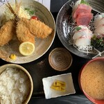 田舎レストランじんべえ - 鰺フライとちょい刺身定食