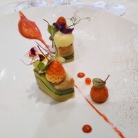 ソンブルイユ TOKYO - 前菜　オマール海老とアンディーヴ　生ハムのテリーヌ　ズッキーニ　ブロッコリー　フレーズのヴィネグレット