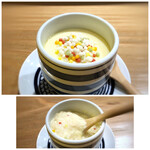 いでの上料理店 - ◆明太子とシャリ入りの茶碗蒸し・・混ぜるとリゾット風になるとのこと。 これは味わいが円やかで好みでした。