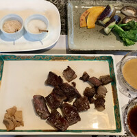 六角堂 - 尾張牛肩ロースステーキ100g・本日の焼き野菜盛り合わせ