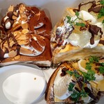 野々工房 - 左：本日のケーキ　右上：文旦のミルクレープ　右下：日向夏のタルト