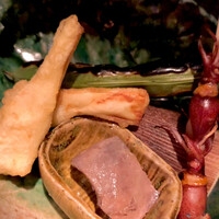 大どころ - 新筍天婦羅、焼空豆、串焼蛍烏賊、石鯛肝