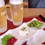 湯けむりの里　食事処 - おつまみセット790円＆ポイントで生ビール