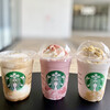 Starbucks Coffee - (左)エスプレッソ アフォガードフラペチーノ
                (真ん中)さくら咲いたベリーフラペチーノ
                (右)バナナンアーモンドミルクフラペチーノ