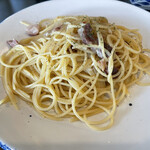 リボリータ エ サルメリア - プロシュートと甘色玉ねぎのアーリアオーリオ スパゲティ