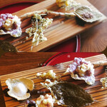 隠れ家たまり - 春の天プラは多種の草花が揚げたて提供