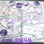 中房温泉 - チェックイン時にもらえる案内図。広大な敷地内には、なんと源泉が10本