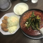 来来亭 - 旨辛麺+カキフライ定食　1210円