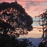 海辺の途中 - 夕焼けと伊豆の山