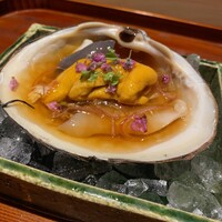 蓮 三四七 - ウニ、ホッキ貝、赤貝、ホタルイカの酢橘のジュレがけ