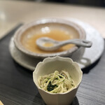 蓮心 - 熊本産青のりそばを残ったスープに