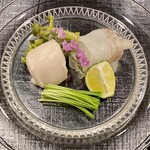 津の守坂 小柴 - お造り　マコガレイ、タイの白子