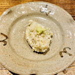 日本橋 蕎ノ字 - ■ 蕎麦がき
      ☆そばの粗挽きは風味豊かな味。
      ◎生わさびと濃いめの蕎麦つゆで頂く。