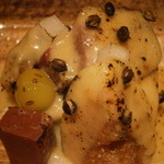 神保町 傳 - チャレンジの品　焼き物　無花果と胡麻豆腐　白味噌ソース