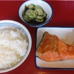 Toyamakamibukuroshokudou - 鮭塩焼き・わかめ酢・ご飯小