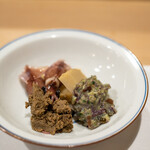 うを徳 - 2021.4 滑川ホタルイカ、合馬筍、筑波わらびと木の芽の白味噌なめろう、琵琶湖稚鮎ペースト