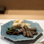 うを徳 - 2021.4 四万十ゴリ有馬煮、愛知ズイキ胡麻酢和え、鹿児島新牛蒡荏胡麻和え