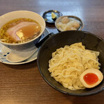 らぁ麺 紫陽花 - 煮干しつけ麺(メニュー外)、味玉、わんたん