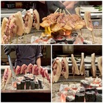 たでの葉 - 熊本県産野生のイノシシ 焼き初めのイノシシ肉の美しさに気もそぞろ、はやく食べさせて～状態です♪ やはり脂身に旨味があるイノシシ、その魅力的な白い部分も焼かれることで余分な脂が滴り落ち、凝縮した旨味の詰まった脂身が徐々に完成に近づきます。 タレにさっと漬けさらに炭火で炙り香ばしさを纏わせて完成。