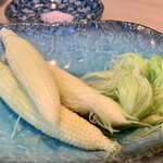 蕎麦に銘酒 蔵美庭 - 皮付きヤングコーンの素焼き