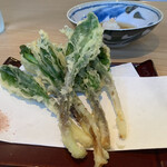 蕎麦に銘酒 蔵美庭 - 行者にんにくの天ぷら