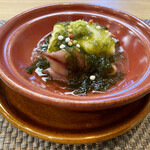 御料理 ひさまつ - 向付
      胡麻豆腐の揚げ出し 青さ海苔の餡掛け