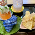 御料理 ひさまつ - 八寸 桜鱒の手鞠寿司 筍と新じゃがの唐揚げ