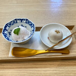 御料理 ひさまつ - デザート 新生姜のシャーベット 桜の上用饅頭