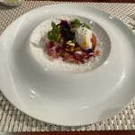 ビストロ ダイア - 佐賀県産ホワイトアスパラガスのソテー　フォアグラのポワレ　ポーチドエッグ