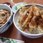 郷土料理　奈辺久 - わかさぎ天丼ハーフ＆かしわそばハーフ