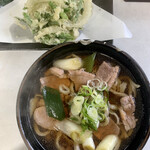 いずみ食堂 - 鴨そばとアスパラのかき揚げ