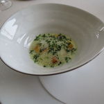 エスキス - 北海道産の栗かぼちゃのフラン、ムール貝とサフランのムースで2