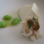 エスキス - 枝豆のブラマンジェ、毛蟹とレモンをマリネしたスープと2