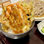 山わさび - かき揚げ丼のタレが少ない、そばは水切りがわるい