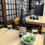 さか本そば店 - 大瓶（グラスＷ乗せ）