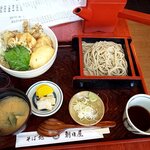 朝日屋 - 若とり、半じゅく玉子、舞茸の天丼とおそばセット（2021.3-2）