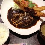 ダイニング　むさし - ハンバーグ＆海老フライ定食(Sライス)