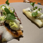 モノリス - 桜マス、ホワイトアスパラガス、蕗のとう