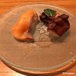 千陽 - 桜鱒のにぎりに蛸の桜煮