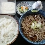 たちばな家 - 冷かけ蕎麦（500円）＋ごはんセットとろろ（200円）